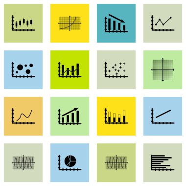 Grafikler, diyagramlar ve istatistik simgeler kümesi. Premium Kalite simgesi derleme. Simgeler, Web, uygulama ve kullanıcı arabirimi tasarımı için kullanılabilir. Vektör çizim, Eps10.