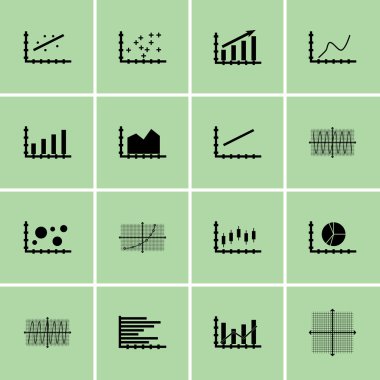 Grafikler, diyagramlar ve istatistik simgeler kümesi. Premium Kalite simgesi derleme. Simgeler, Web, uygulama ve kullanıcı arabirimi tasarımı için kullanılabilir. Vektör çizim, Eps10.