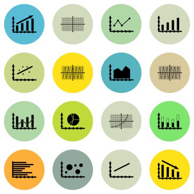 Grafikler, diyagramlar ve istatistik simgeler kümesi. Premium Kalite simgesi derleme. Simgeler, Web, uygulama ve kullanıcı arabirimi tasarımı için kullanılabilir. Vektör çizim, Eps10.