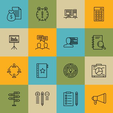 Ekip Çalışması, Çalışma Alanı, Yaratıcılık ve Daha Fazlası Üzerine Proje Yönetimi Simgeleri Ayarlayın. Üstün Kaliteli Eps10 Vektör İllüstrasyon Mobil, Uygulama, Ui Tasarım için.