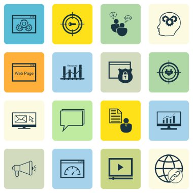 Seo, pazarlama ve reklam Video reklam, yaratıcılık, Viral Pazarlama ve daha fazla simgeler kümesi. Premium Kalite Eps10 vektör çizim hareket eden, App, kullanıcı arabirimi tasarımı için.