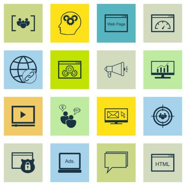 Seo, pazarlama ve simgeler kapsamlı Analytics, sayfa hızı, e-posta pazarlama ve daha fazla reklam kümesi. Premium Kalite Eps10 vektör çizim hareket eden, App, kullanıcı arabirimi tasarımı için.