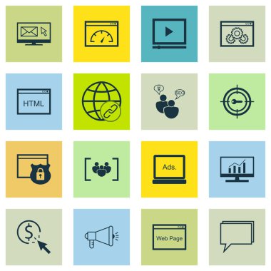 Set Seo, Pazarlama ve Reklam Simgeleri Sayfa Hızı, Tıklama Başına Ödeme, Online Danışmanlık Ve daha fazlası. Üstün Kaliteli Eps10 Vektör İllüstrasyon Mobil, Uygulama, Ui Tasarım için.