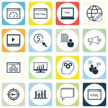 Set Seo, Pazarlama Ve Reklam Simgeleri Web Sitesi Optimizasyonu, Yaratıcılık, Viral Pazarlama Ve Daha Fazlası. Üstün Kaliteli Eps10 Vektör İllüstrasyon Mobil, Uygulama, Ui Tasarım için.