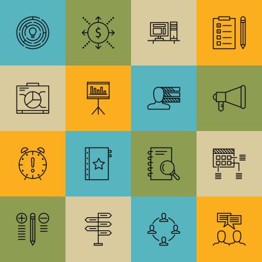 Çalışma Alanı, Grafik, Görev Listesi ve Daha Fazlası Üzerine Proje Yönetimi Simgeleri Ayarlayın. Üstün Kaliteli Eps10 Vektör İllüstrasyon Mobil, Uygulama, Ui Tasarım için.