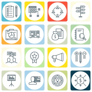 Planlama, İstatistik, Çalışma Alanı ve Daha Fazlası Üzerine Proje Yönetimi Simgeleri Kümesi. Üstün Kaliteli Eps10 Vektör İllüstrasyon Mobil, Uygulama, Ui Tasarım için.