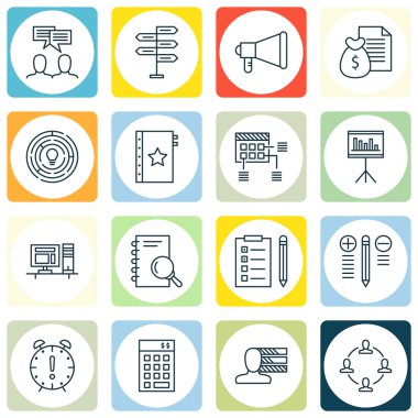 Planlama, Promosyon, Araştırma ve Daha Fazlası Proje Yönetimi Simgeleri Ayarlayın. Üstün Kaliteli Eps10 Vektör İllüstrasyon Mobil, Uygulama, Ui Tasarım için.