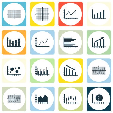 Grafikler, diyagramlar ve istatistik simgeler kümesi. Premium Kalite simgesi derleme. Simgeler, Web, uygulama ve kullanıcı arabirimi tasarımı için kullanılabilir. Vektör çizim, Eps10.
