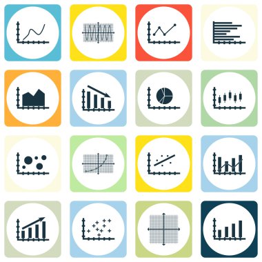 Grafikler, diyagramlar ve istatistik simgeler kümesi. Premium Kalite simgesi derleme. Simgeler, Web, uygulama ve kullanıcı arabirimi tasarımı için kullanılabilir. Vektör çizim, Eps10.