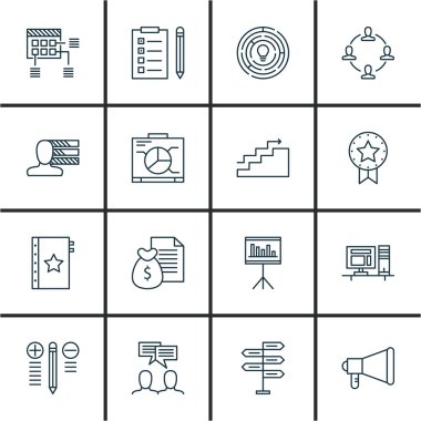 Ekip Çalışması, Görev Listesi, Kişilik ve Daha Fazlası Üzerine Proje Yönetimi Simgeleri Ayarlayın. Üstün Kaliteli Eps10 Vektör İllüstrasyon Mobil, Uygulama, Ui Tasarım için.