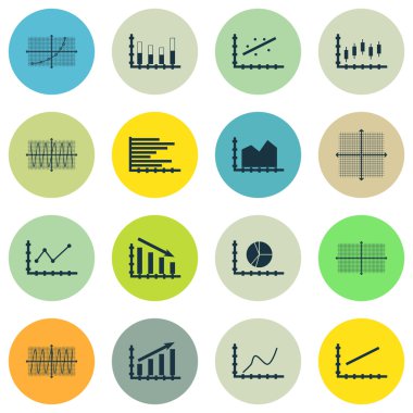 Grafikler, diyagramlar ve istatistik simgeler kümesi. Premium Kalite simgesi derleme. Simgeler, Web, uygulama ve kullanıcı arabirimi tasarımı için kullanılabilir. Vektör çizim, Eps10.