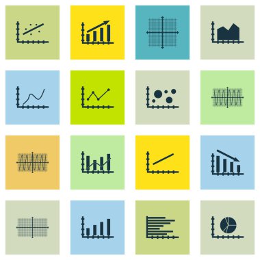 Grafikler, diyagramlar ve istatistik simgeler kümesi. Premium Kalite simgesi derleme. Simgeler, Web, uygulama ve kullanıcı arabirimi tasarımı için kullanılabilir. Vektör çizim, Eps10.