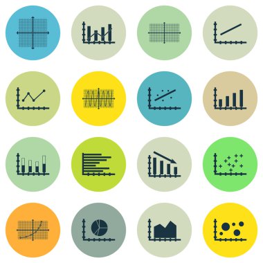 Grafikler, diyagramlar ve istatistik simgeler kümesi. Premium Kalite simgesi derleme. Simgeler, Web, uygulama ve kullanıcı arabirimi tasarımı için kullanılabilir. Vektör çizim, Eps10.