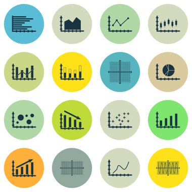 Grafikler, diyagramlar ve istatistik simgeler kümesi. Premium Kalite simgesi derleme. Simgeler, Web, uygulama ve kullanıcı arabirimi tasarımı için kullanılabilir. Vektör çizim, Eps10.