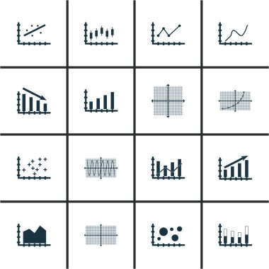 Grafikler, diyagramlar ve istatistik simgeler kümesi. Premium Kalite simgesi derleme. Simgeler, Web, uygulama ve kullanıcı arabirimi tasarımı için kullanılabilir. Vektör çizim, Eps10.