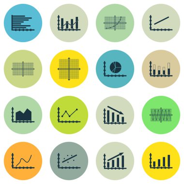 Grafikler, diyagramlar ve istatistik simgeler kümesi. Premium Kalite simgesi derleme. Simgeler, Web, uygulama ve kullanıcı arabirimi tasarımı için kullanılabilir. Vektör çizim, Eps10.