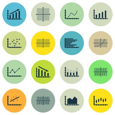 Grafikler, diyagramlar ve istatistik simgeler kümesi. Premium Kalite simgesi derleme. Simgeler, Web, uygulama ve kullanıcı arabirimi tasarımı için kullanılabilir. Vektör çizim, Eps10.