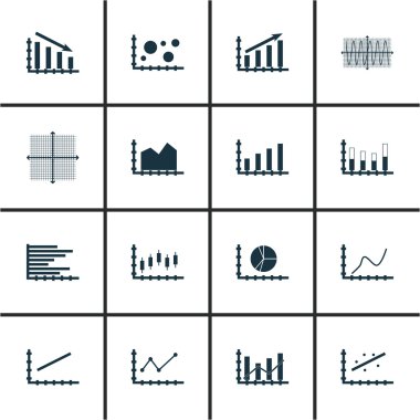 Grafikler, diyagramlar ve istatistik simgeler kümesi. Premium Kalite simgesi derleme. Simgeler, Web, uygulama ve kullanıcı arabirimi tasarımı için kullanılabilir. Vektör çizim, Eps10.