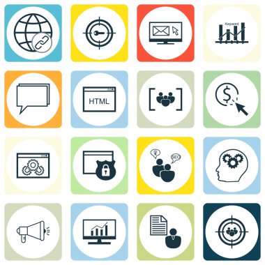 Set Seo, Pazarlama Ve Reklam Simgeleri Anahtar Kelime Sıralaması, Tıklama Başına Ödeme, Viral Pazarlama Ve Daha Fazlası. Üstün Kaliteli Eps10 Vektör İllüstrasyon Mobil, Uygulama, Ui Tasarım için.