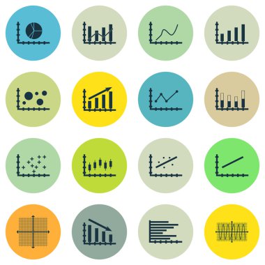 Grafikler, diyagramlar ve istatistik simgeler kümesi. Premium Kalite simgesi derleme. Simgeler, Web, uygulama ve kullanıcı arabirimi tasarımı için kullanılabilir. Vektör çizim, Eps10.
