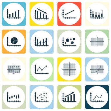 Grafikler, diyagramlar ve istatistik simgeler kümesi. Premium Kalite simgesi derleme. Simgeler, Web, uygulama ve kullanıcı arabirimi tasarımı için kullanılabilir. Vektör çizim, Eps10.