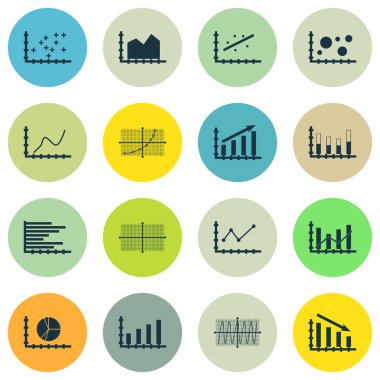 Grafikler, diyagramlar ve istatistik simgeler kümesi. Premium Kalite simgesi derleme. Simgeler, Web, uygulama ve kullanıcı arabirimi tasarımı için kullanılabilir. Vektör çizim, Eps10.