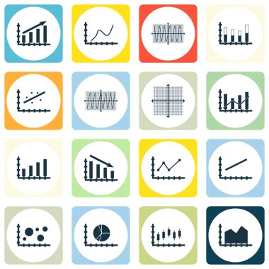 Grafikler, diyagramlar ve istatistik simgeler kümesi. Premium Kalite simgesi derleme. Simgeler, Web, uygulama ve kullanıcı arabirimi tasarımı için kullanılabilir. Vektör çizim, Eps10.