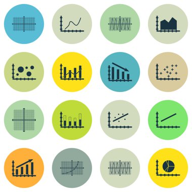 Grafikler, diyagramlar ve istatistik simgeler kümesi. Premium Kalite simgesi derleme. Simgeler, Web, uygulama ve kullanıcı arabirimi tasarımı için kullanılabilir. Vektör çizim, Eps10.