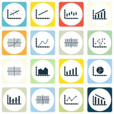 Grafikler, diyagramlar ve istatistik simgeler kümesi. Premium Kalite simgesi derleme. Simgeler, Web, uygulama ve kullanıcı arabirimi tasarımı için kullanılabilir. Vektör çizim, Eps10.