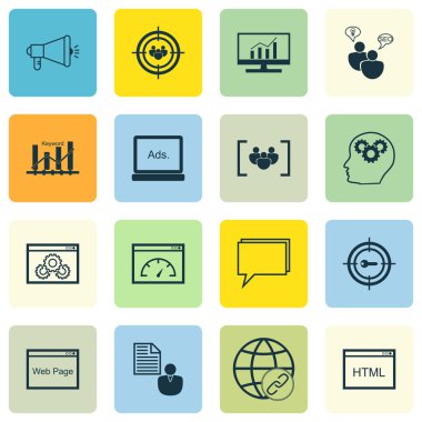 Set Seo, Pazarlama Ve Reklam Simgeleri Sayfa Hızı, Html Kodu, Viral Pazarlama Ve Daha Fazlası. Üstün Kaliteli Eps10 Vektör İllüstrasyon Mobil, Uygulama, Ui Tasarım için.