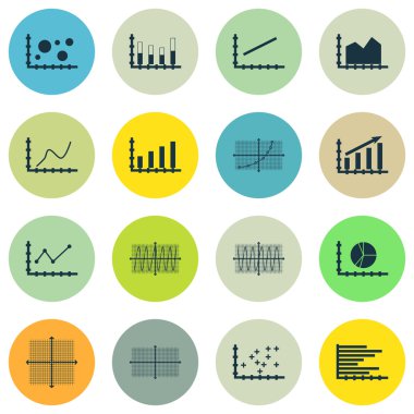 Grafikler, diyagramlar ve istatistik simgeler kümesi. Premium Kalite simgesi derleme. Simgeler, Web, uygulama ve kullanıcı arabirimi tasarımı için kullanılabilir. Vektör çizim, Eps10.