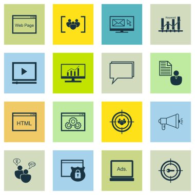 Set Seo, Pazarlama Ve Reklam Simgeleri Online Danışmanlık, Web Sitesi Koruma, Viral Pazarlama Ve daha fazlası. Üstün Kaliteli Eps10 Vektör İllüstrasyon Mobil, Uygulama, Ui Tasarım için.
