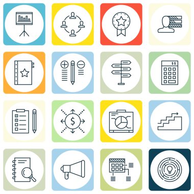 Proje Yönetimi, Yaratıcılık, Planlama, Karar Verme ve Daha Fazla İkona Ediyor. Mobil, Uygulama ve UI Tasarımı için Premium Kaliteli EPS10 Vektör İllüstrasyonu.