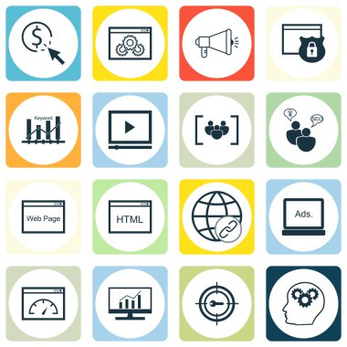 Set Seo, Pazarlama Ve Reklam Simgeleri Web Sayfasında, Seo Danışmanlık, Anahtar Kelime Sıralaması Ve Daha Fazlası. Üstün Kaliteli Eps10 Vektör İllüstrasyon Mobil, Uygulama, Ui Tasarım için.