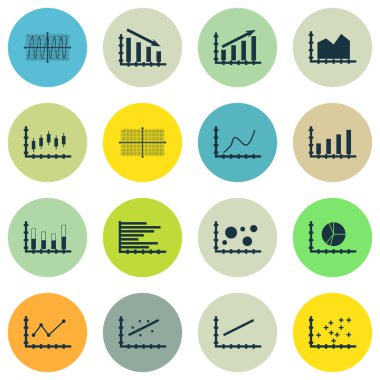 Grafikler, diyagramlar ve istatistik simgeler kümesi. Premium Kalite simgesi derleme. Simgeler, Web, uygulama ve kullanıcı arabirimi tasarımı için kullanılabilir. Vektör çizim, Eps10.