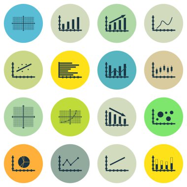 Grafikler, diyagramlar ve istatistik simgeler kümesi. Premium Kalite simgesi derleme. Simgeler, Web, uygulama ve kullanıcı arabirimi tasarımı için kullanılabilir. Vektör çizim, Eps10.