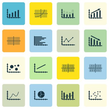 Grafikler, diyagramlar ve istatistik simgeler kümesi. Premium Kalite simgesi derleme. Simgeler, Web, uygulama ve kullanıcı arabirimi tasarımı için kullanılabilir. Vektör çizim, Eps10.