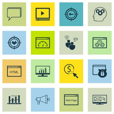 Set Seo, Pazarlama ve Reklam Simgeleri Anahtar Kelime Sıralaması, Hedef Anahtar Kelimeler, Kapsamlı Analitik ve daha fazlası. Üstün Kaliteli Eps10 Vektör İllüstrasyon Mobil, Uygulama, Ui Tasarım için.