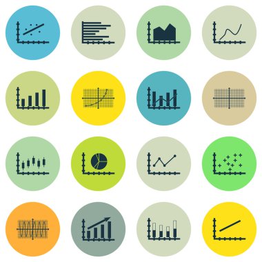 Grafikler, diyagramlar ve istatistik simgeler kümesi. Premium Kalite simgesi derleme. Simgeler, Web, uygulama ve kullanıcı arabirimi tasarımı için kullanılabilir. Vektör çizim, Eps10.
