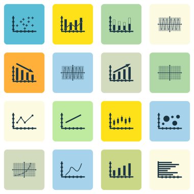 Grafikler, diyagramlar ve istatistik simgeler kümesi. Premium Kalite simgesi derleme. Simgeler, Web, uygulama ve kullanıcı arabirimi tasarımı için kullanılabilir. Vektör çizim, Eps10.