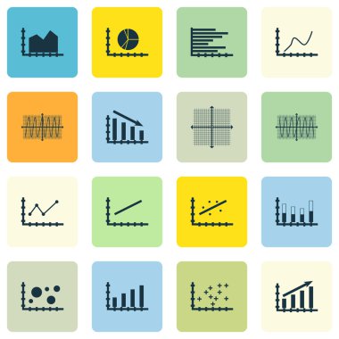 Grafikler, diyagramlar ve istatistik simgeler kümesi. Premium Kalite simgesi derleme. Simgeler, Web, uygulama ve kullanıcı arabirimi tasarımı için kullanılabilir. Vektör çizim, Eps10.
