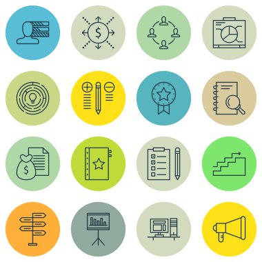 Set Of Project Management Icons On Quality Management, Research, Workspace And More. Premium Quality EPS10 Vector Illustration For Mobile, App, UI Design.