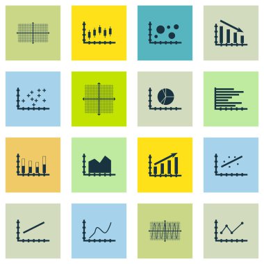 Grafikler, diyagramlar ve istatistik simgeler kümesi. Premium Kalite simgesi derleme. Simgeler, Web, uygulama ve kullanıcı arabirimi tasarımı için kullanılabilir. Vektör çizim, Eps10.