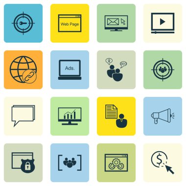Set Of SEO, Marketing And Advertising Icons On Email Marketing, Client Brief, Audience Targeting And More. Premium Quality EPS10 Vector Illustration For Mobile, App, UI Design.
