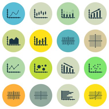 Grafikler, diyagramlar ve istatistik simgeler kümesi. Premium Kalite simgesi derleme. Simgeler, Web, uygulama ve kullanıcı arabirimi tasarımı için kullanılabilir. Vektör çizim, Eps10.
