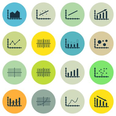 Grafikler, diyagramlar ve istatistik simgeler kümesi. Premium Kalite simgesi derleme. Simgeler, Web, uygulama ve kullanıcı arabirimi tasarımı için kullanılabilir. Vektör çizim, Eps10.