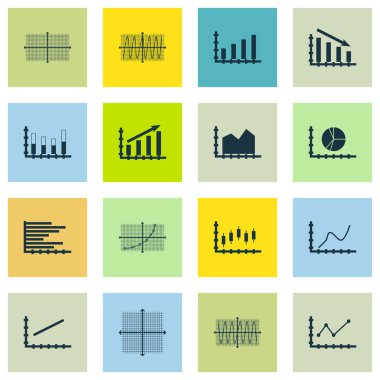Grafikler, diyagramlar ve istatistik simgeler kümesi. Premium Kalite simgesi derleme. Simgeler, Web, uygulama ve kullanıcı arabirimi tasarımı için kullanılabilir. Vektör çizim, Eps10.