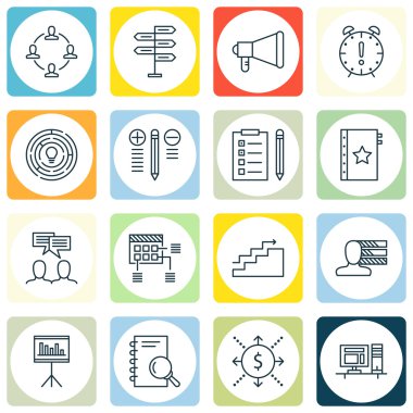 Planlama, Görev Listesi, Araştırma ve Daha Fazlası Üzerine Proje Yönetimi Simgeleri Ayarlayın. Üstün Kaliteli Eps10 Vektör İllüstrasyon Mobil, Uygulama, Ui Tasarım için.