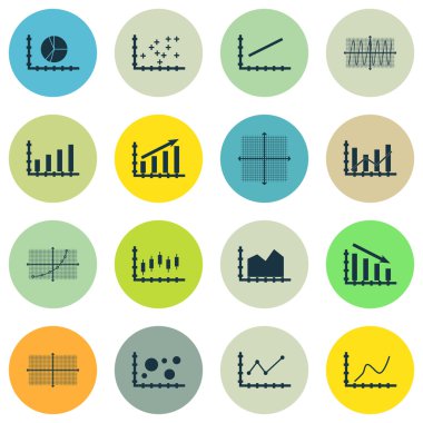 Grafikler, diyagramlar ve istatistik simgeler kümesi. Premium Kalite simgesi derleme. Simgeler, Web, uygulama ve kullanıcı arabirimi tasarımı için kullanılabilir. Vektör çizim, Eps10.
