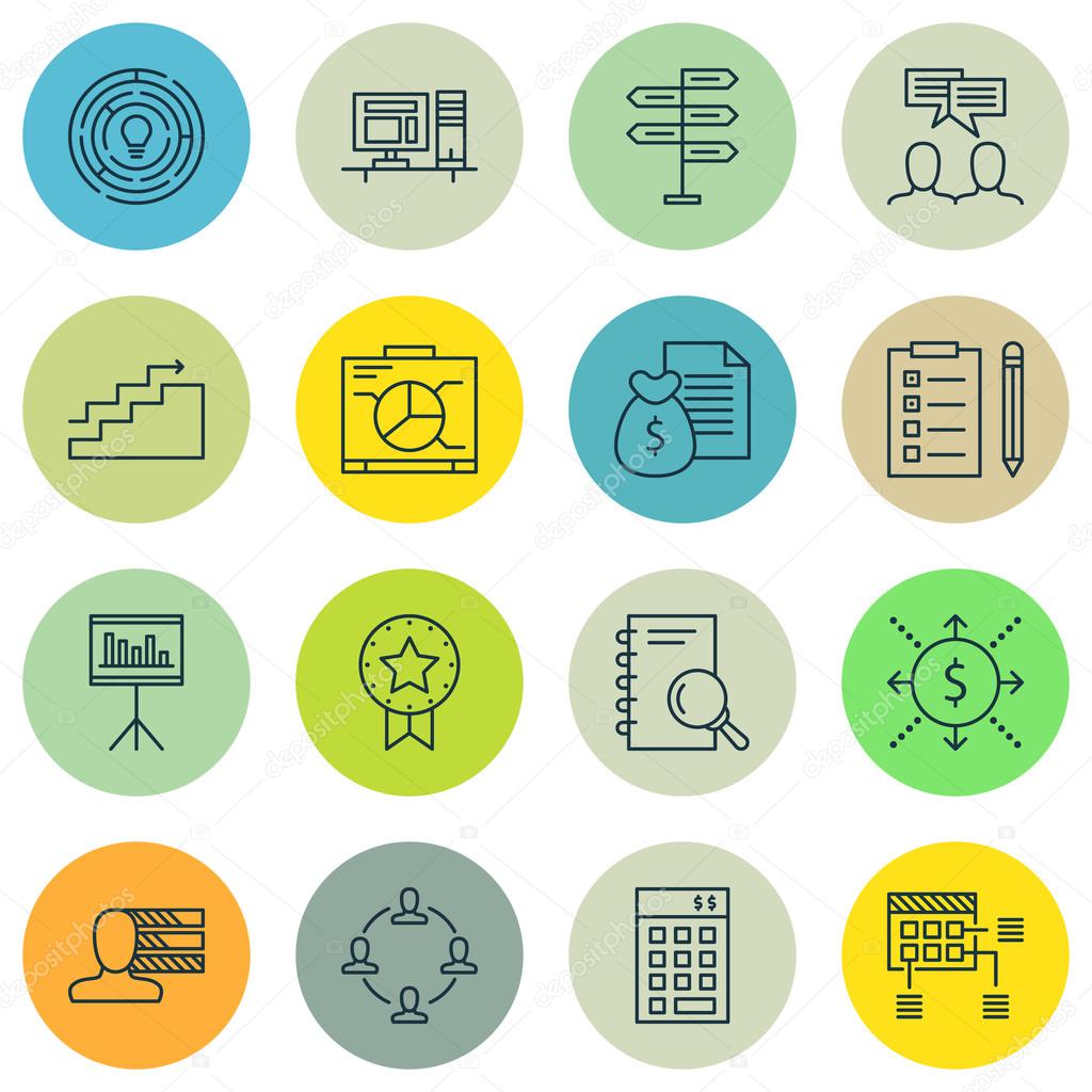 Set Of Project Management Icons On Decision Making, Workspace, Teamwork And More. Premium Quality EPS10 Vector Illustration For Mobile, App, UI Design.